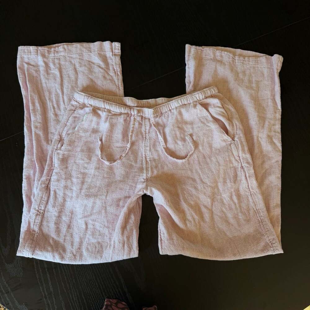 Hollister Wide Leg Pants Size XS Pink Striped Linen Blend